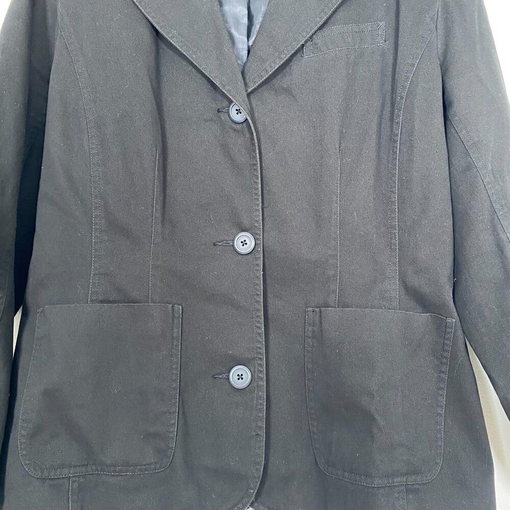 Liz Claiborne Womens Blazer Size 12 Petite Black Notch Lapel 100% Cotton Career - Picture 2 of 11
